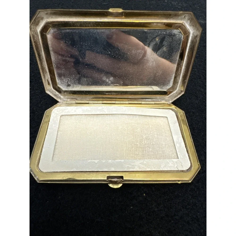 vintage petit point compact powder case usa made
